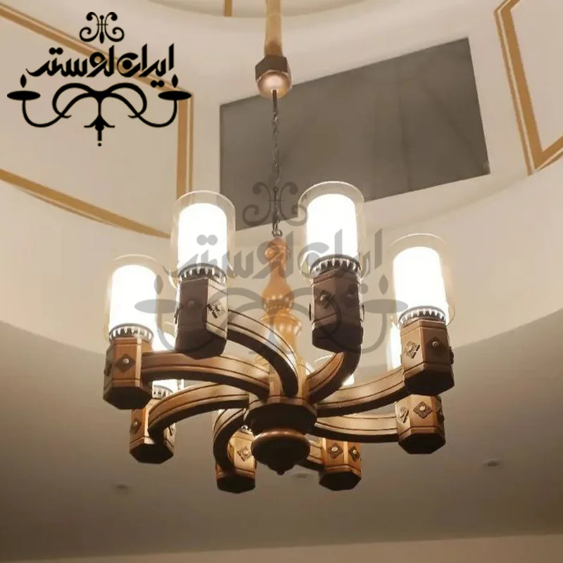 لوستر چوبی پرنیان هشت شاخه دارکار - Image 3