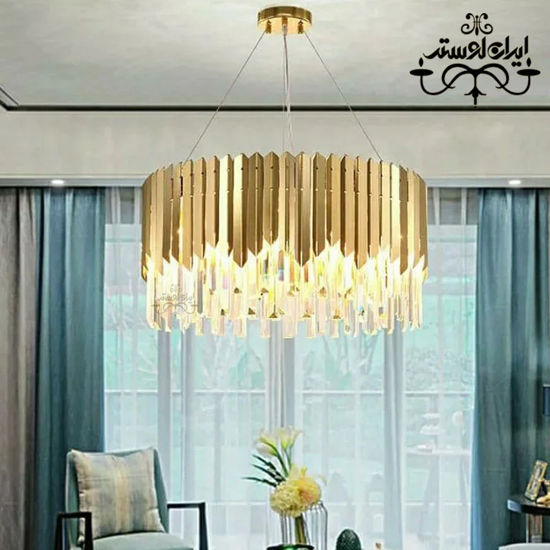 modern-chandelier-crystal-tigheyi-size-60 لوستر مدرن تیغه ای 60 طلایی