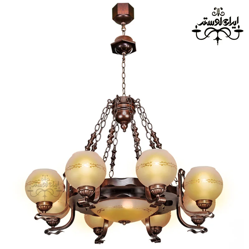 wood-chandelier-romi-8-branch لوستر چوبی رومی هشت شاخه