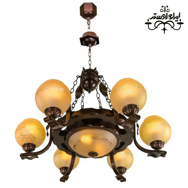 wood-chandelier-romi-6-branch لوستر چوبی رومی شش شاخه دارکار