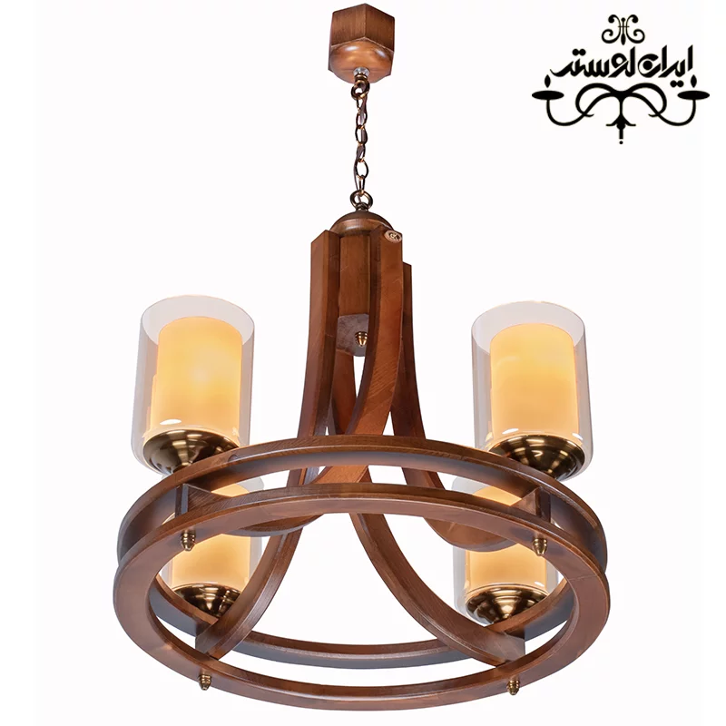 لوستر چوبی رولت دو گلس چهار شاخه دارکار