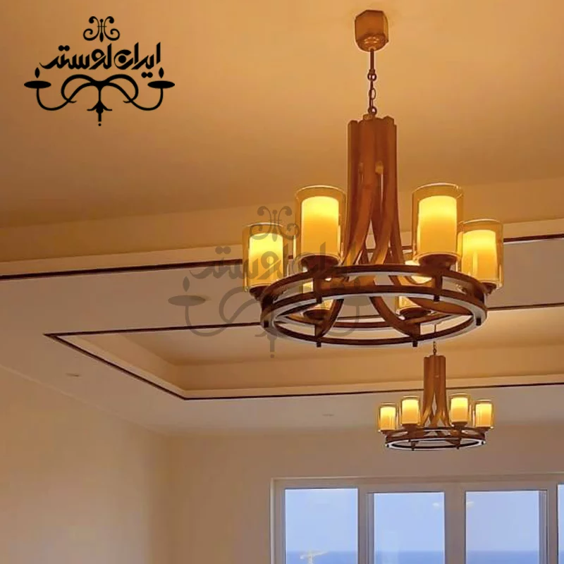 لوستر چوبی رولت شش شاخه دارکار