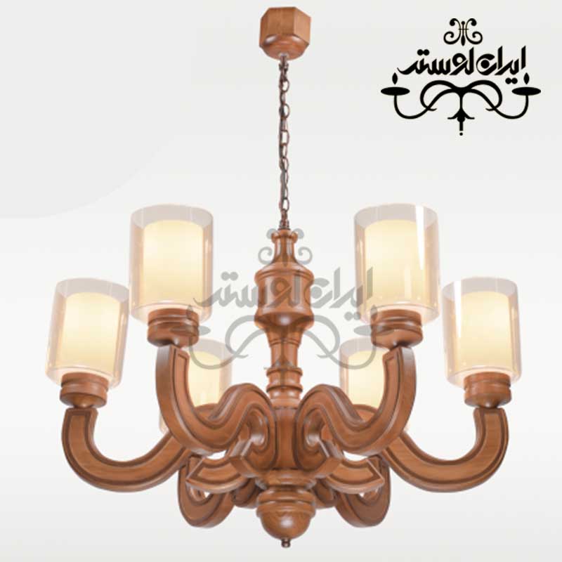 wood-chandelier-spanish-6-branch لوستر چوبی اسپانیش شش شاخه