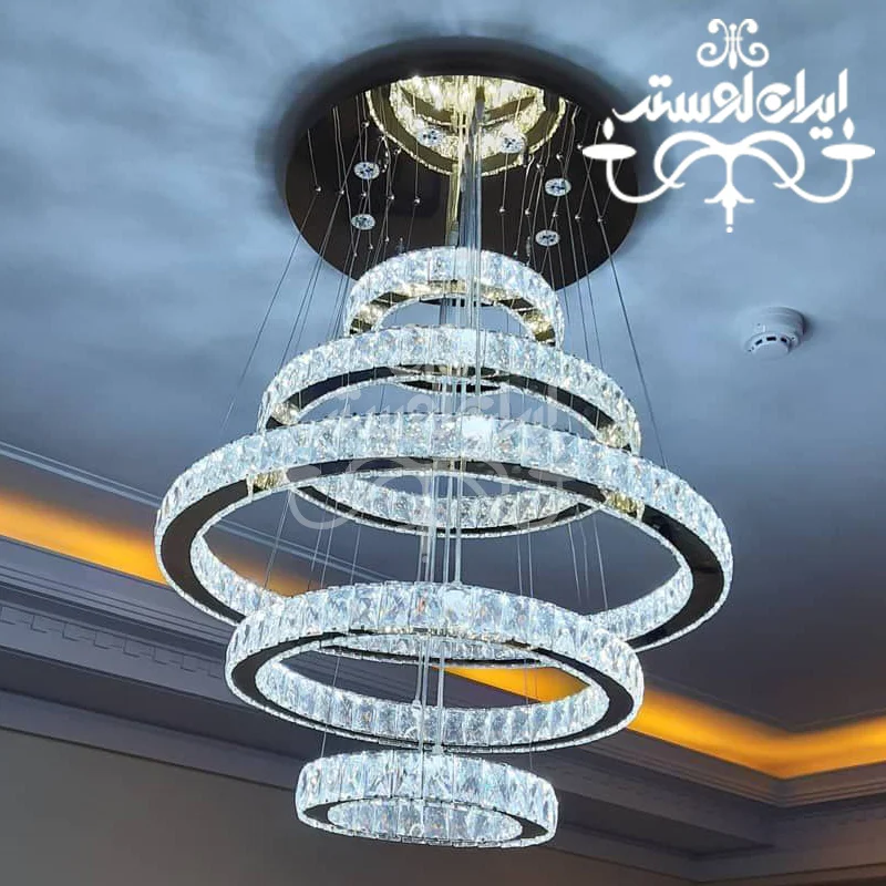 modern-crystal-pendant-5-tier لوستر مدرن کریستالی 5 طبقه استیل