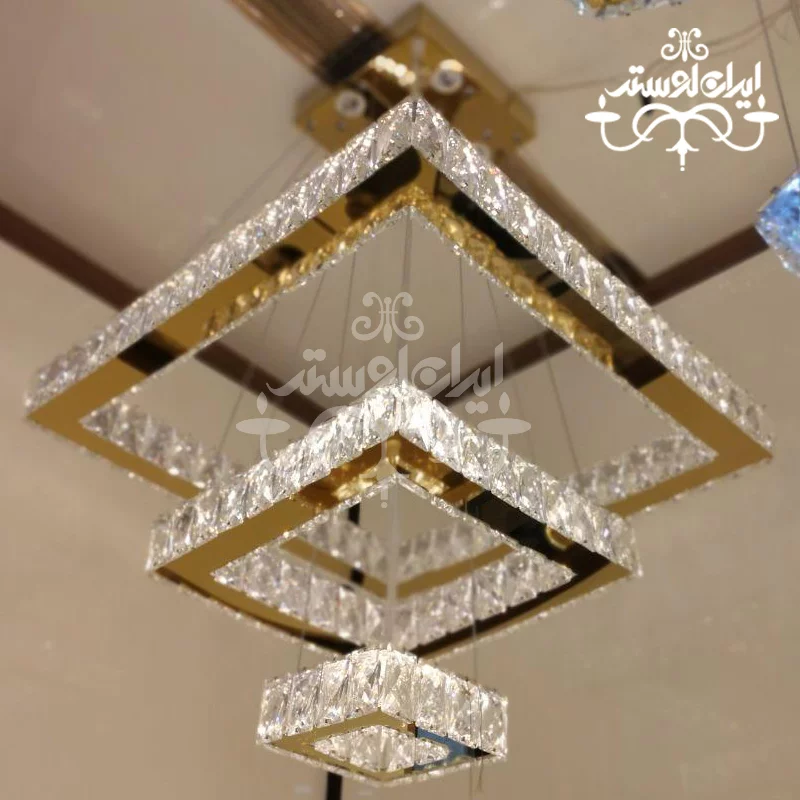 لوستر مدرن کریستالی 20-40-60 مربع استیل - Image 2