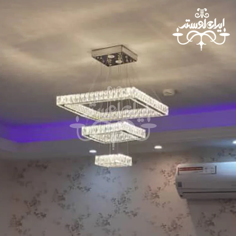 لوستر مدرن کریستالی 20-40-60 مربع استیل - Image 3