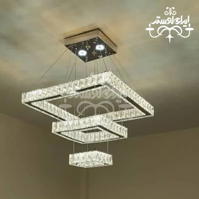 لوستر مدرن کریستالی 20-40-60 مربع استیل - Image 4