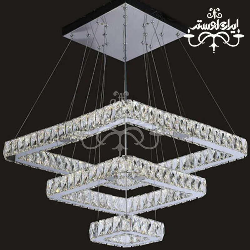 modern-chandelier-square-60-40-20 لوستر مدرن کریستالی 20-40-60 مربع استیل