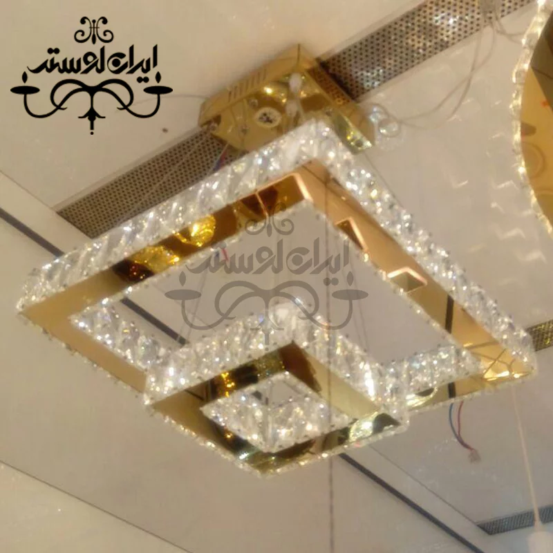 modern-chandelier-square-gold-40-20 لوستر مدرن کریستالی 20-40 مربع طلایی