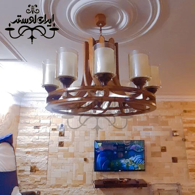 لوستر چوبی پیچک 10 شاخه - Image 5