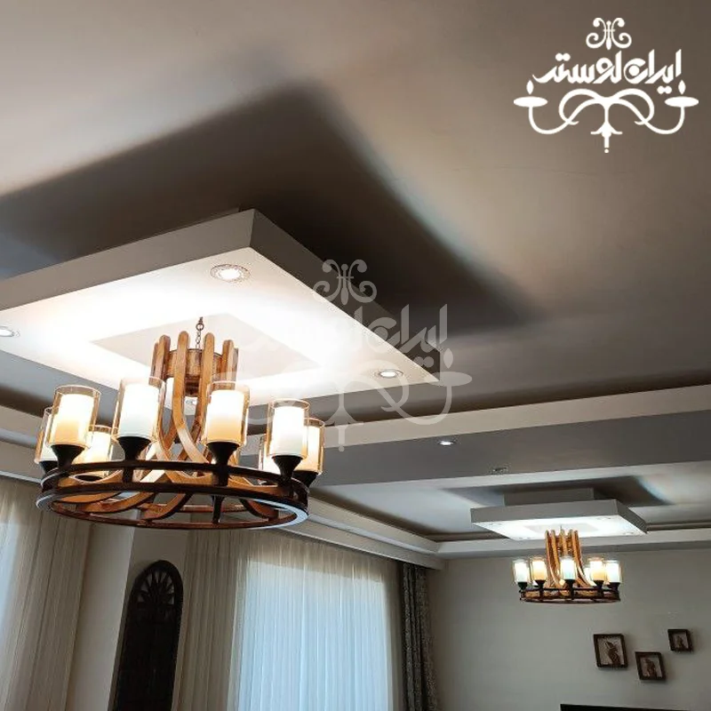 لوستر چوبی پیچک 10 شاخه دو طبقه