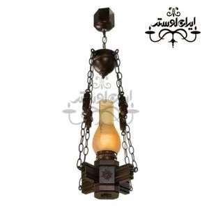 لوستر آویز چوبی روستیک تک شعله
