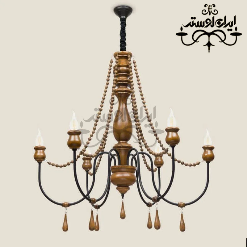 wood-chandelier-sharlot-6-branch لوستر چوبی مدرن شارلوت 6 شاخه