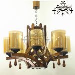 لوستر چوبی کلاسیک 8 شاخه دو گلس