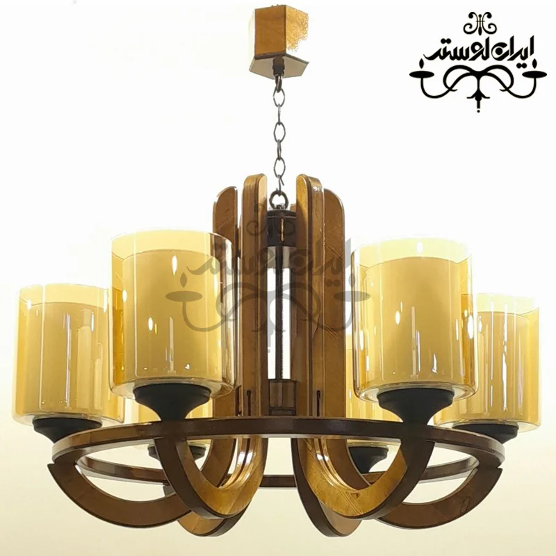 wood-chandelier-taban-6-branch لوستر چوبی تابان 6 شاخه