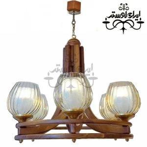 لوستر چوبی رولت 6 شاخه حباب عسلی