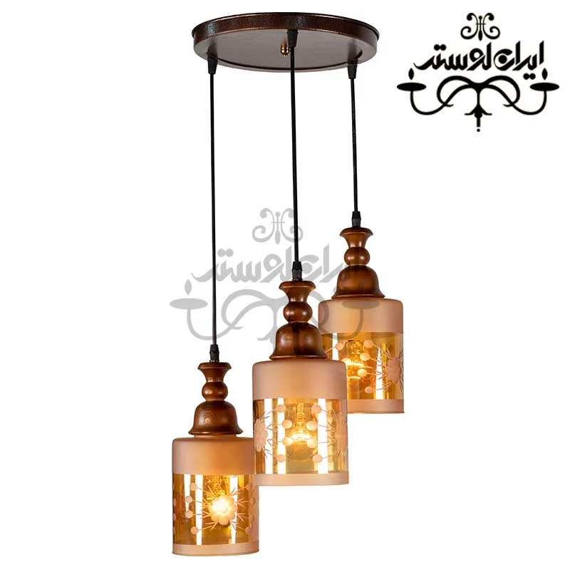 wood-chandelier-saniya-3-branch لوستر آویز چوبی سانیا 3 شعله