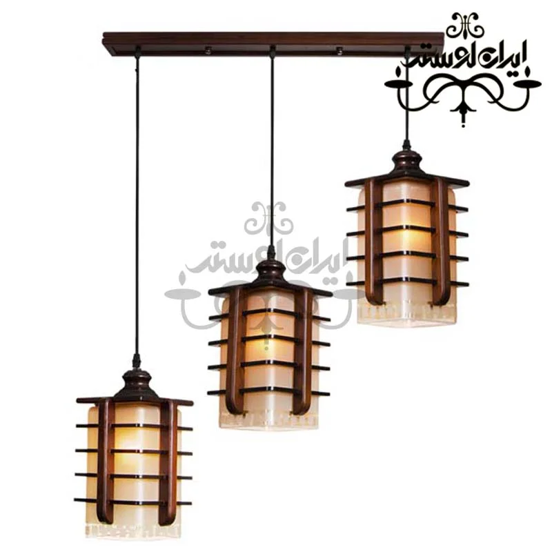 لوستر آویز چوبی منچستر 3 شعله خطی