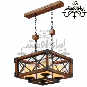 لوستر چوبی رویال 4 شعله مربع