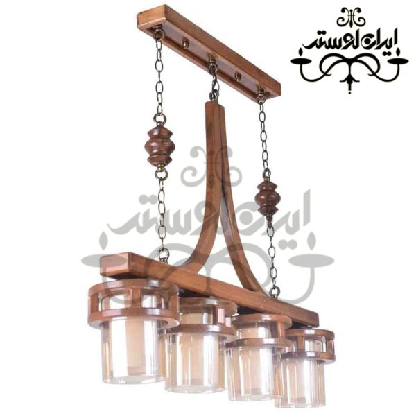لوستر چوبی خطی ماکان 4 شعله