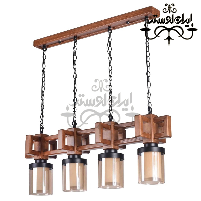 wood-chandelier-aysan-liner-4 لوستر چوبی خطی آیسان 4 شعله