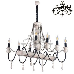 لوستر چوبی مارال خطی کرم 8 شعله